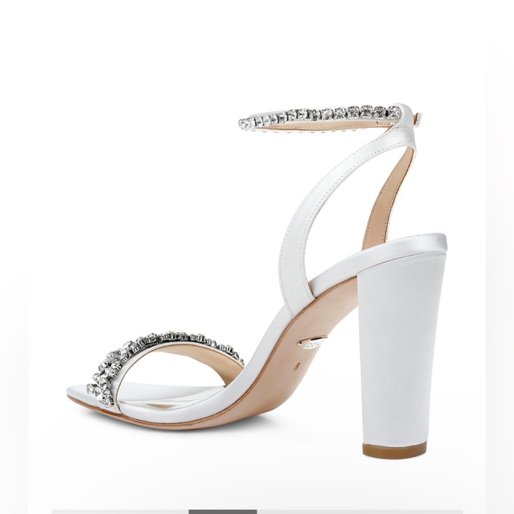 Badgley Mischka Tasmine Tall Evening Sandals. White Satin. - Picture 6 of 14